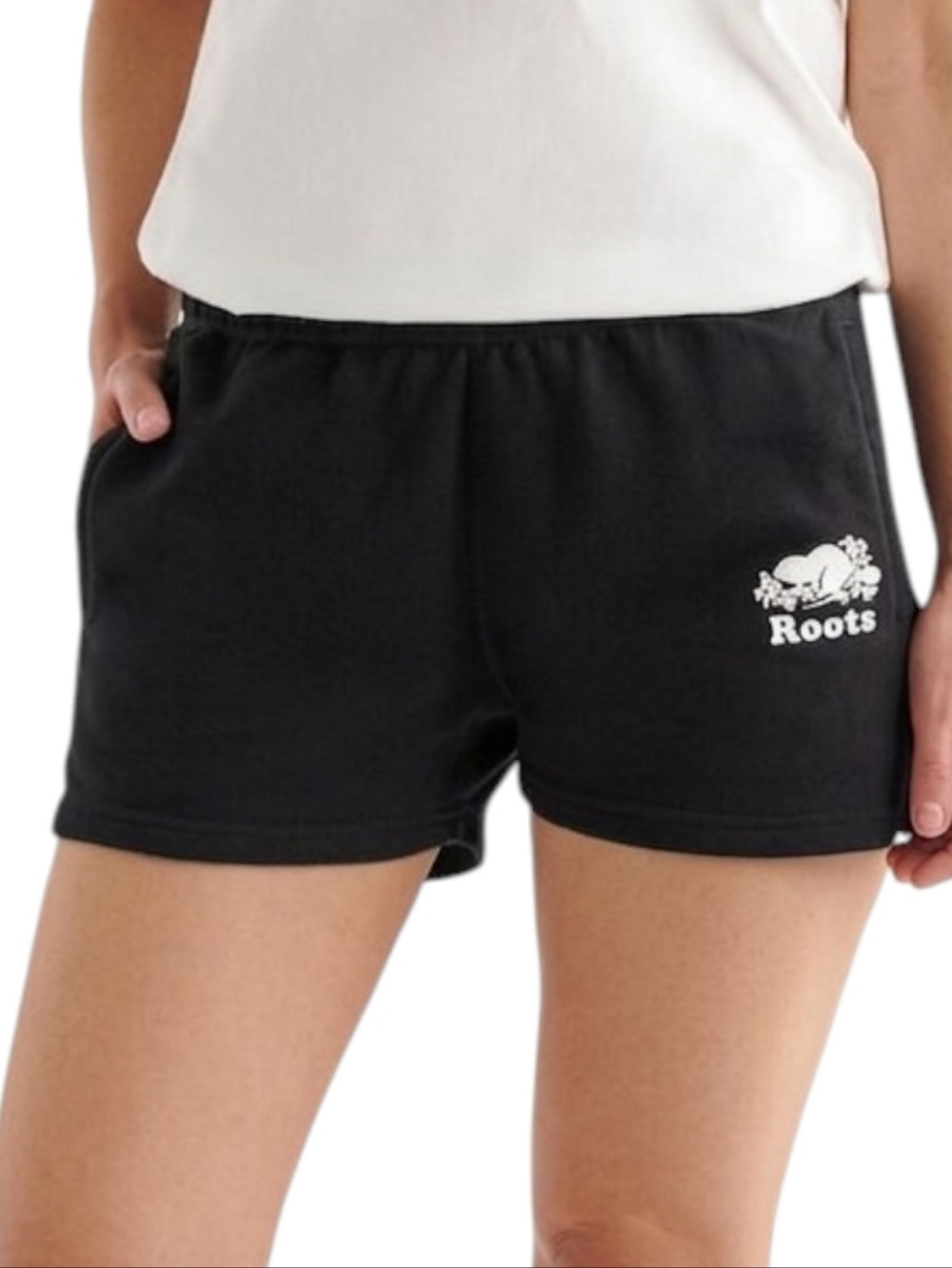 Roots Original Beaver Logo Sweatshorts Retro Athletic Womens Medium Black